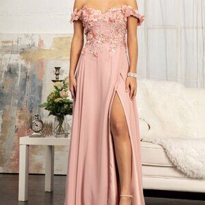 ROSE Floral 3D Applique and Embroidery Embellished A-Line Chiffon Dress gl3018